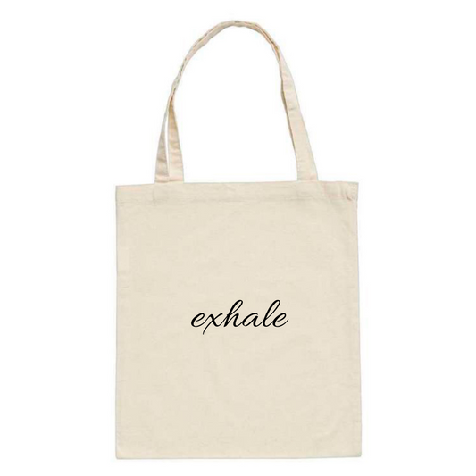 canvas tote bag with vinyl print exhale quote
