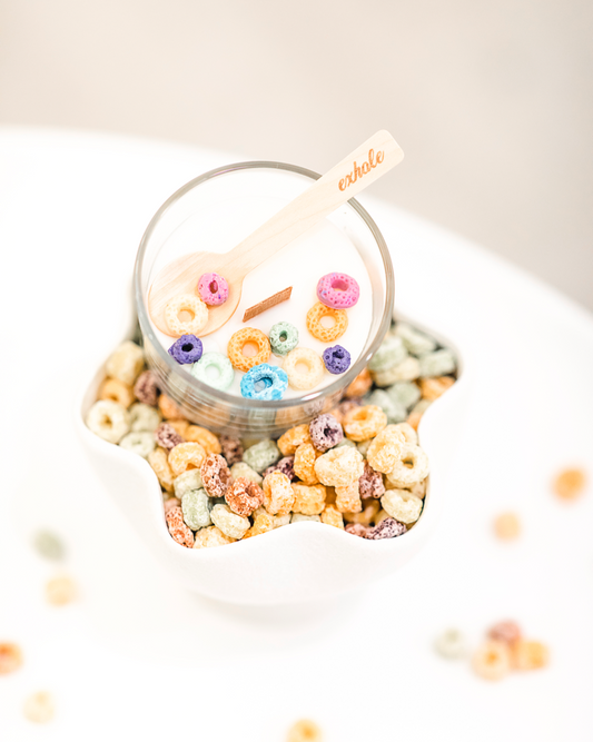 fruit loops candle in bowl of real froot loops cereal